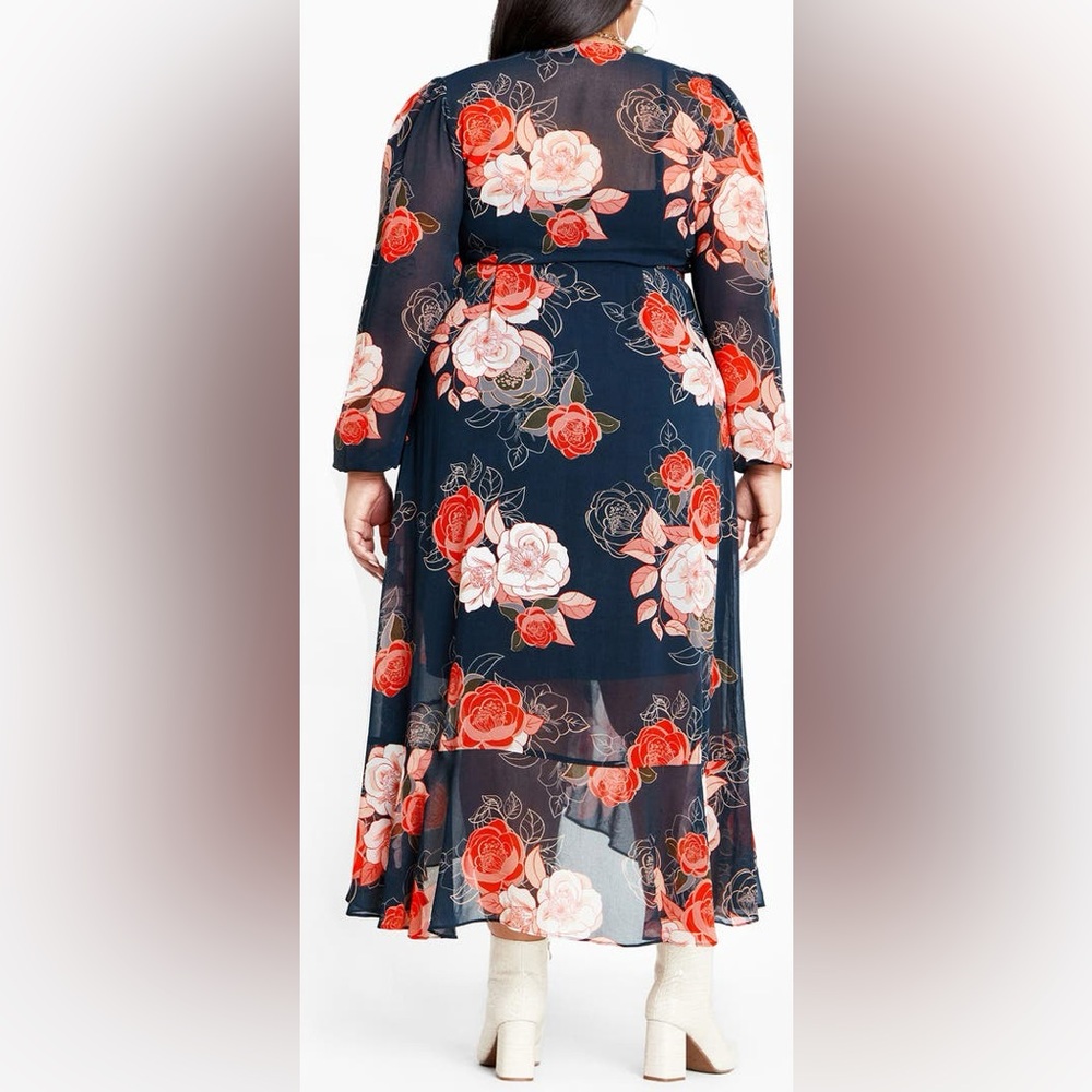 City Chic Kataleya Long Sleeve Chiffon Maxi Wrap Dress - Picture 2 of 9